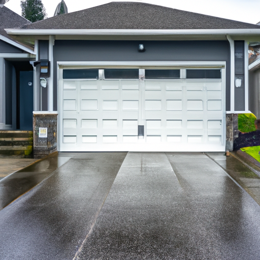 Suburban Sammamish driveway with a modern sectional garage door and visible tracks on an overcast day