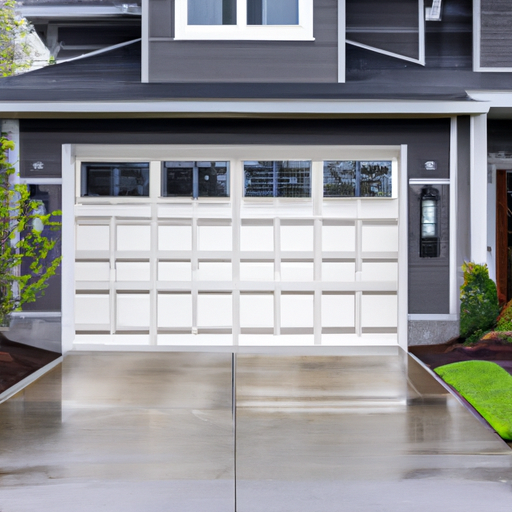 Newly installed sectional garage door on a suburban Sammamish, WA home with overcast Pacific Northwest light.